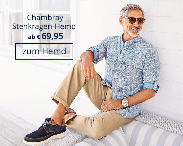 Chambray Stehkragen-Hemd